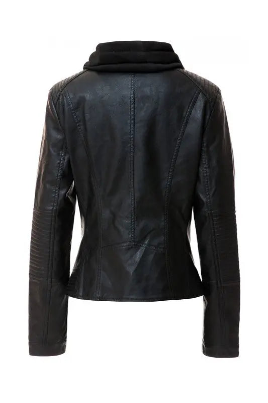 Women's Hood PU Leather Jacket - Image #10