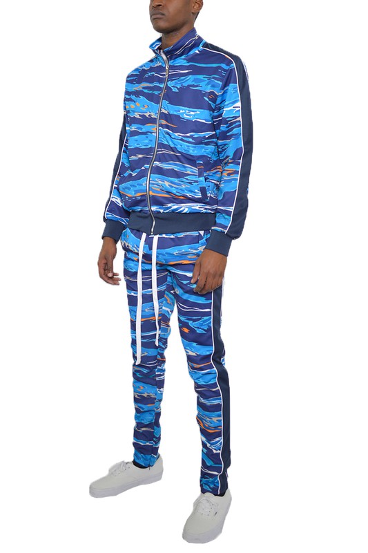 MENS PRINT FULL ZIP TRACK SUIT SET