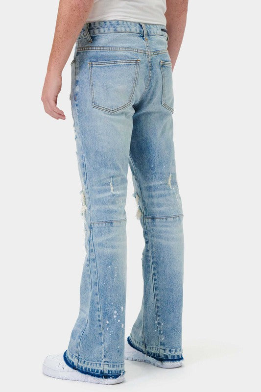 KNEE DESTROYED SLIM FLARE DENIM - Panther®