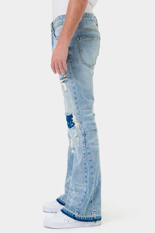 KNEE DESTROYED SLIM FLARE DENIM - Panther®