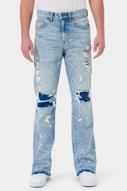 KNEE DESTROYED SLIM FLARE DENIM - Panther®