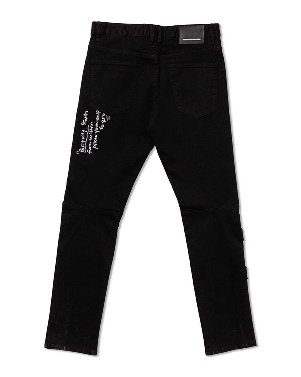 Multi Patch Slim Fit Black Denim Pants - Panther®