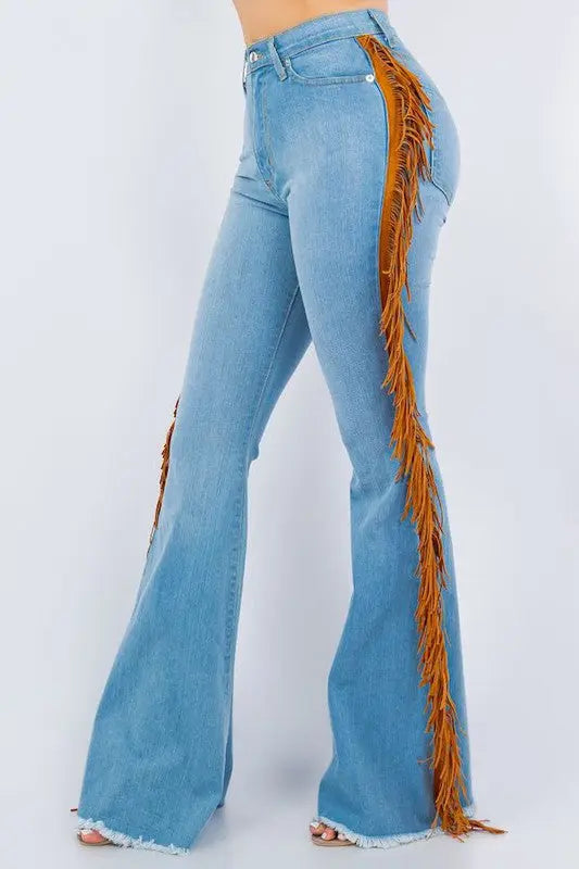 Fringe Bell Bottom Jean in Light Denim - Image #2