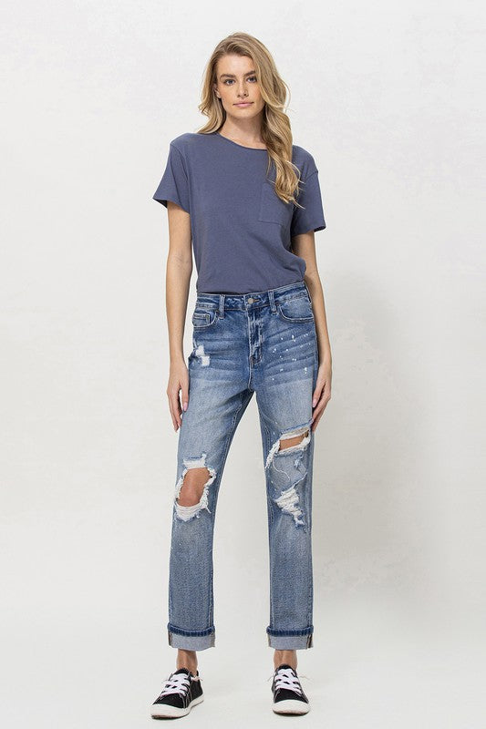 STRETCH BOYFRIEND JEANS W PAINT SPATTER DETAIL AND - Panther®