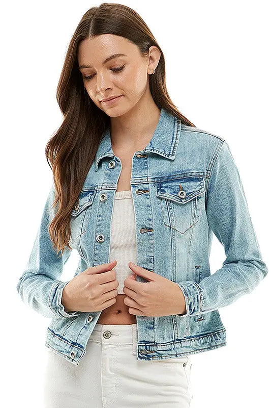 Spandex  Ladies  Casual Denim Jacket - Image #1