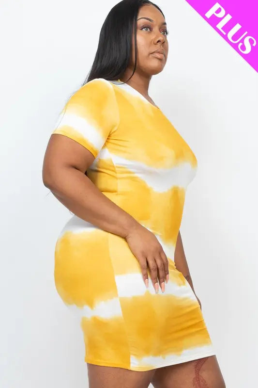 PLUS Size Stripe Tie-Dye Printed Midi Dress - Image #5