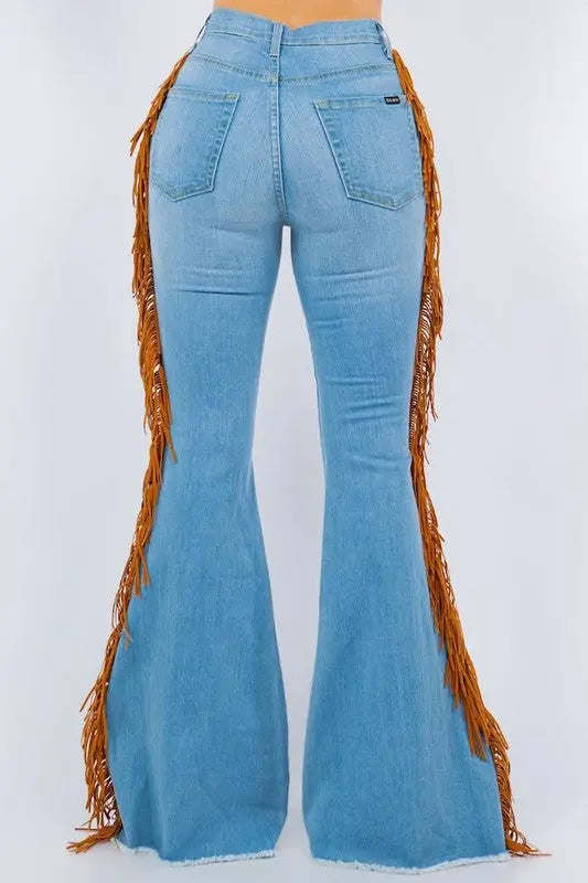 Fringe Bell Bottom Jean in Light Denim - Image #5