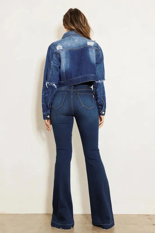 High Rise Flare Jean W Faded Wash Hem Detail - Image #3