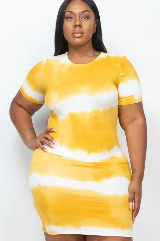 PLUS Size Stripe Tie-Dye Printed Midi Dress - Image #6