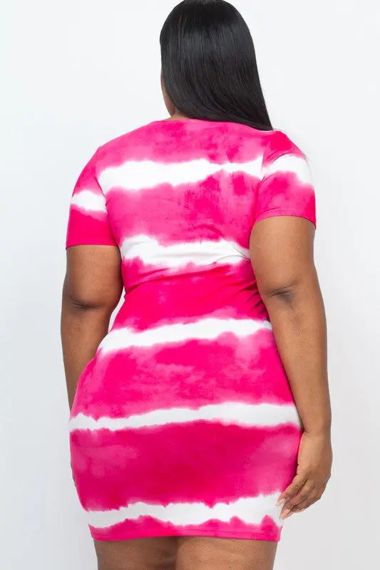 PLUS Size Stripe Tie-Dye Printed Midi Dress - Image #2