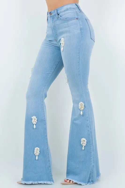 Perla Bell Bottom Jean in Light Wash - Image #5
