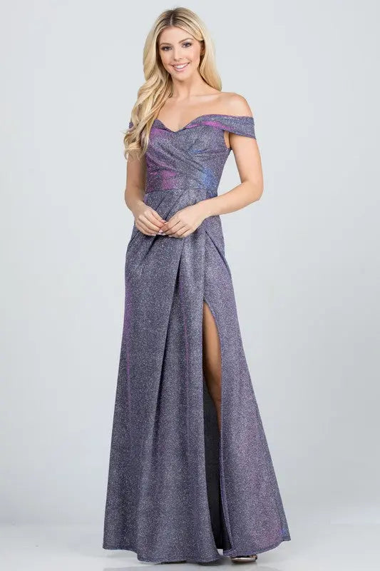 Off the shoulder glittery jacquard gathered gown - Image #13