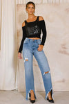 HIGH RISE DISTRESSED WIDE JEANS - Panther®