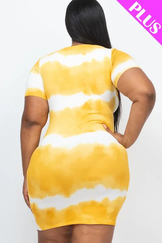 PLUS Size Stripe Tie-Dye Printed Midi Dress - Image #7