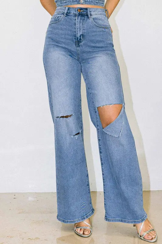 Distressed Wide Fit Jeans - Image #5