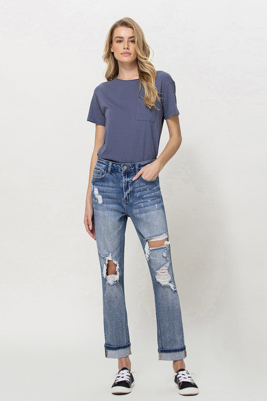 STRETCH BOYFRIEND JEANS W PAINT SPATTER DETAIL AND - Panther®