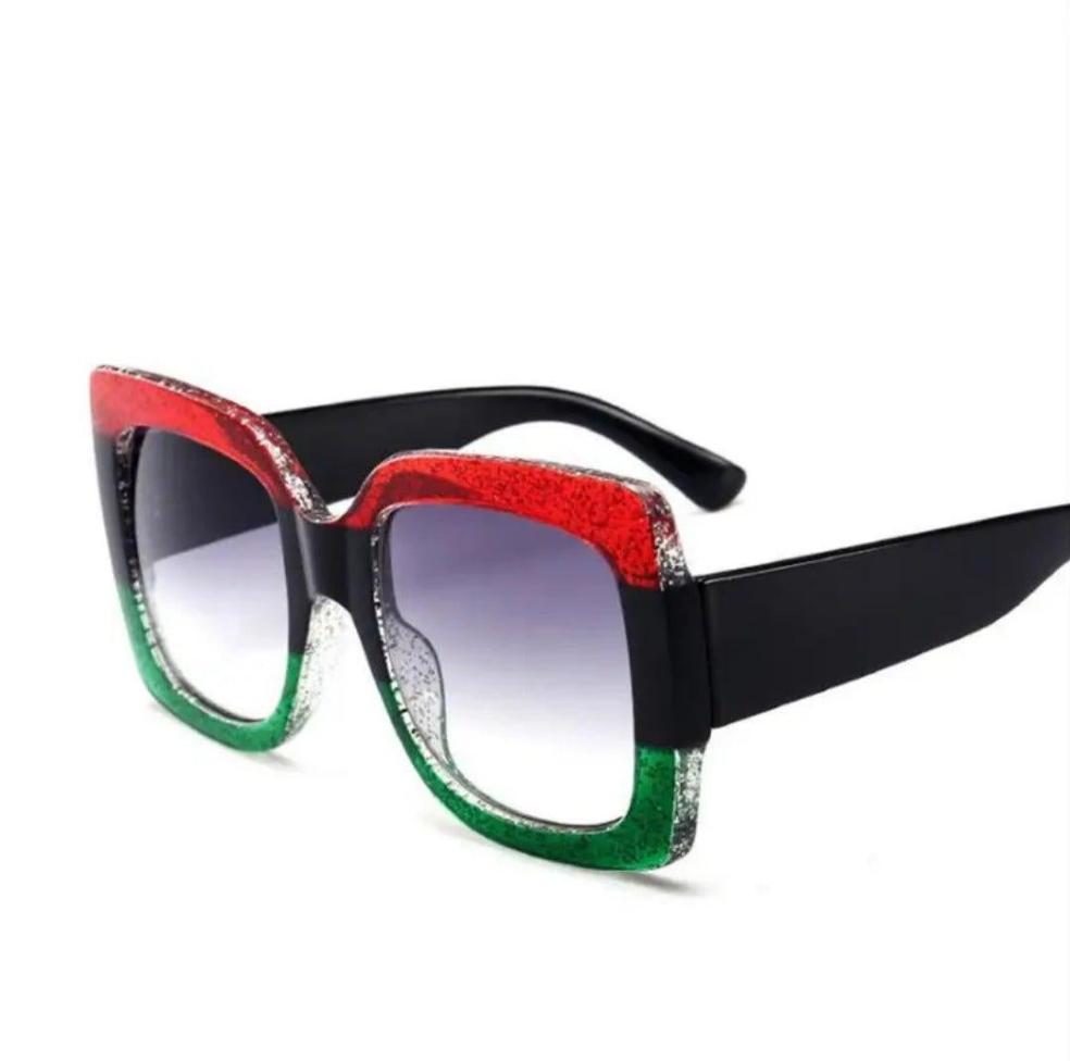 Large Frame Red Green Colorful Square Frame Sunglasses For Women Fashion Sun Glasses Over Size Shades UV Protection - Panther®