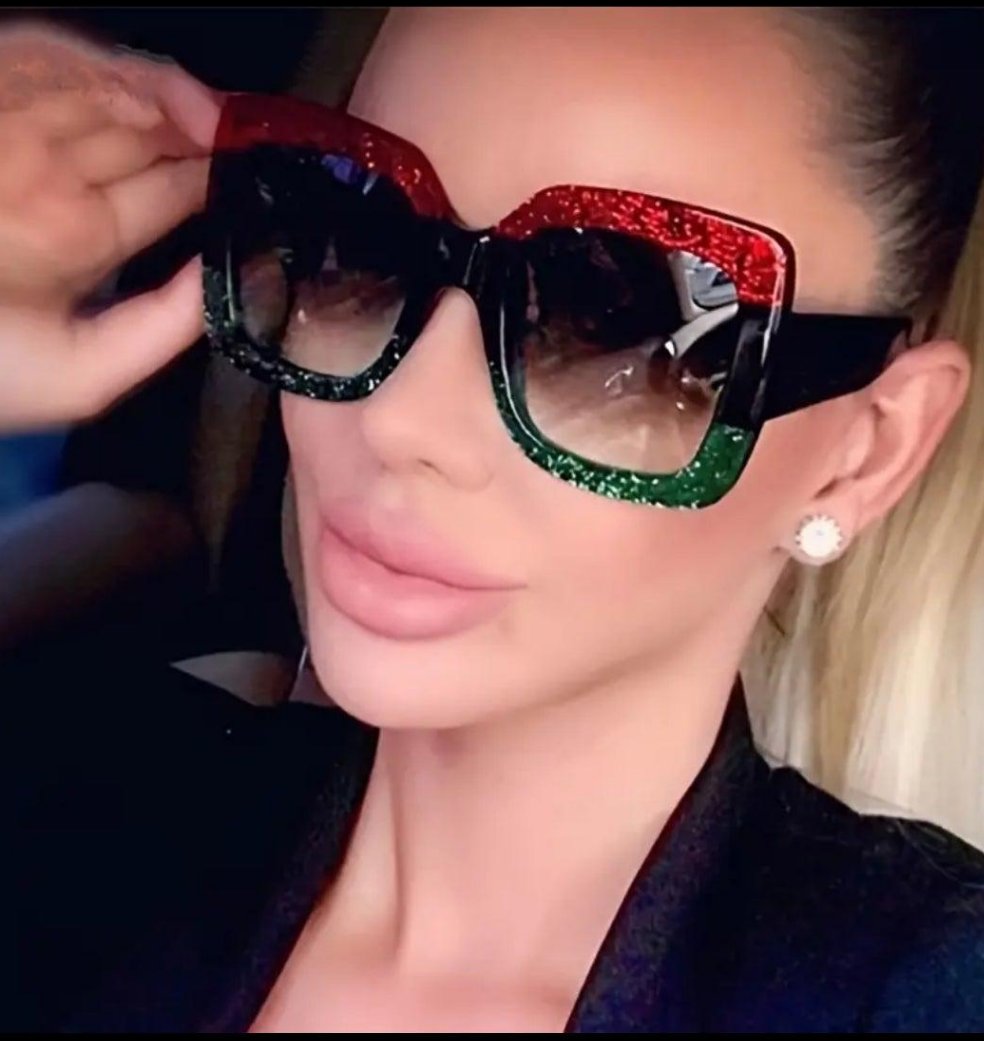 Large Frame Red Green Colorful Square Frame Sunglasses For Women Fashion Sun Glasses Over Size Shades UV Protection - Panther®