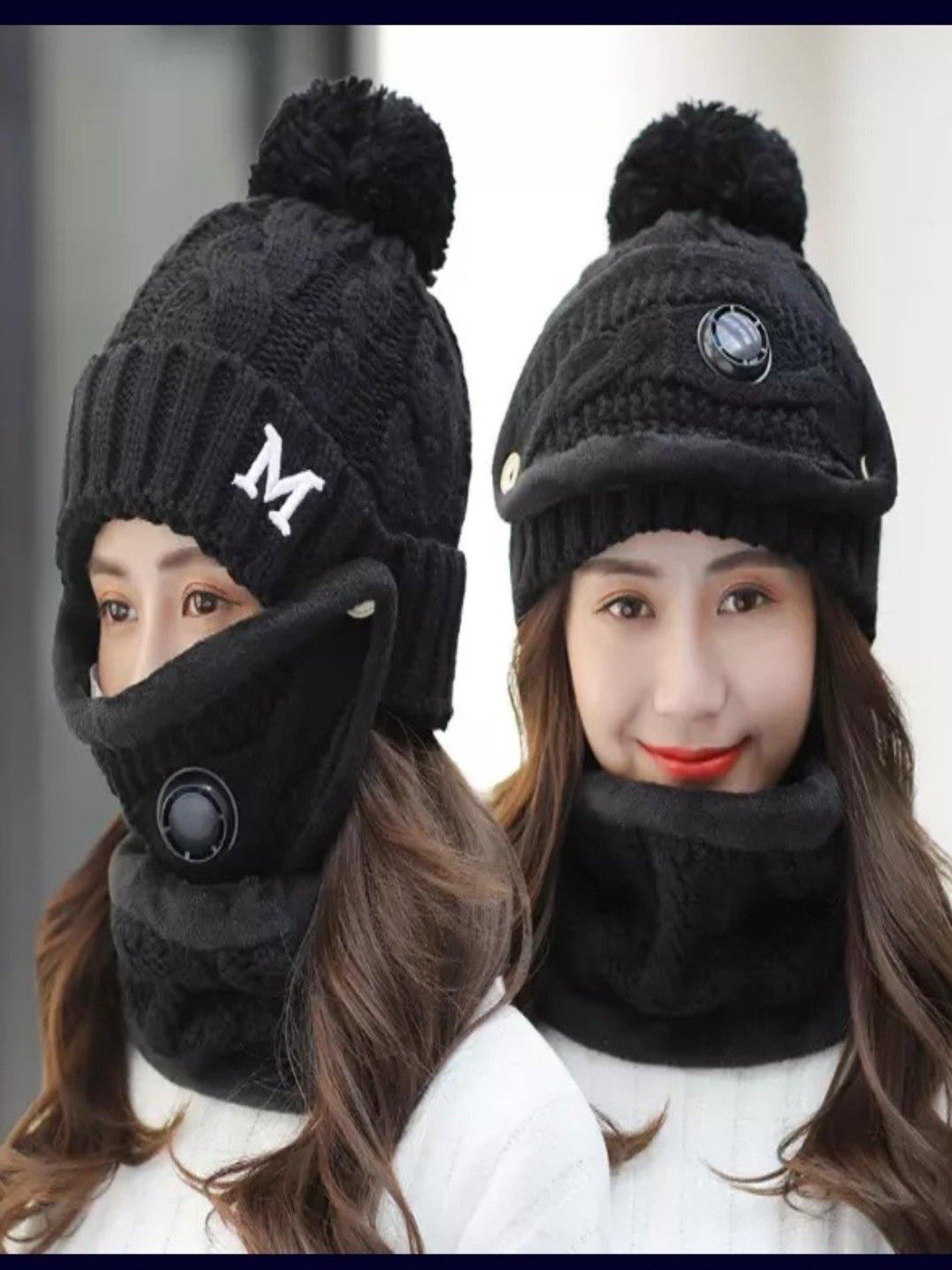 Women Winter Knit 3pcs Hat Set with Breathing Valve - Panther®