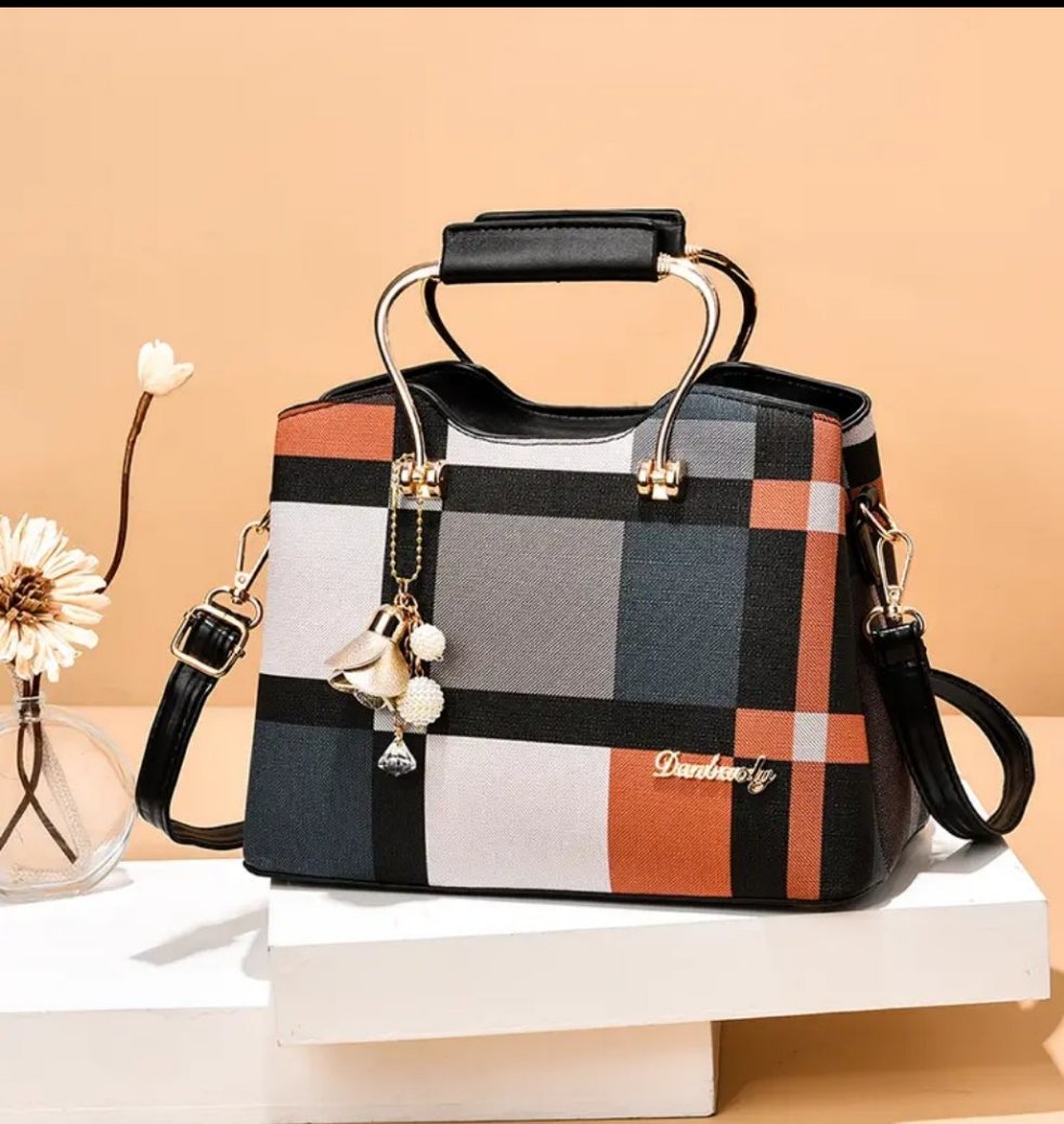 Women's Colorblock Plaid Pattern Pendant Decor Shoulder Bag, Crossbody Bag, Handbag - Panther®