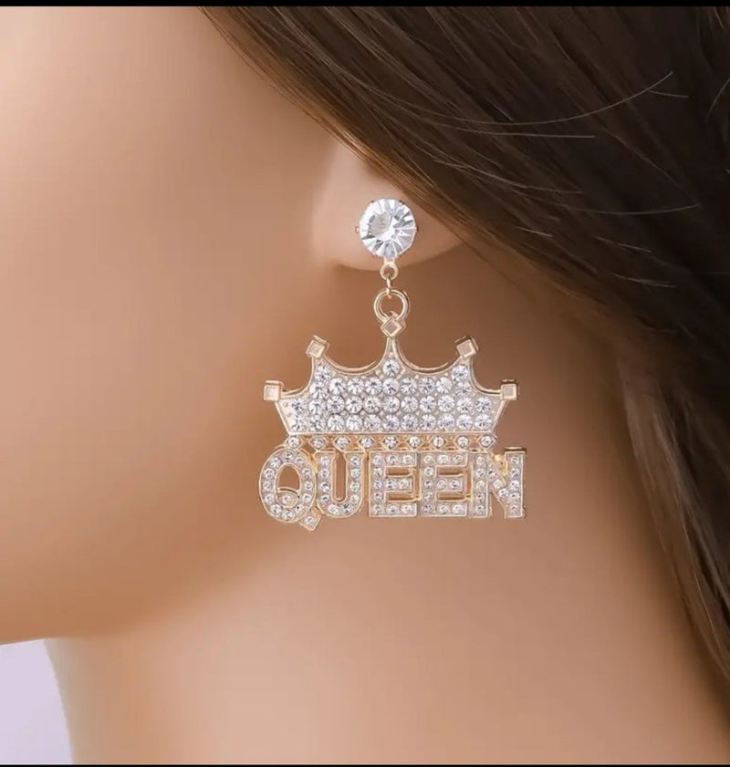 Exaggerated Rhinestone Drop Earrings Queen Letter Pendant Shiny Dangle Earrings All-match Women's Ear Jewelry - Panther®