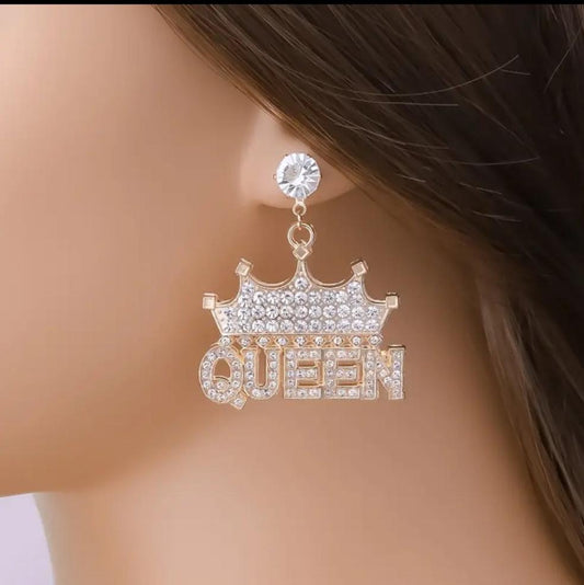 Exaggerated Rhinestone Drop Earrings Queen Letter Pendant Shiny Dangle Earrings All-match Women's Ear Jewelry - Panther®