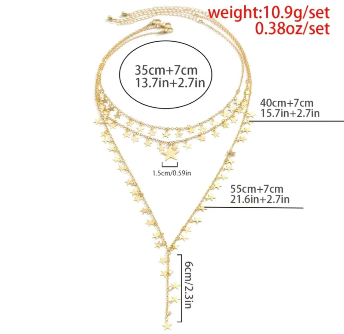 3pcs Vintage Simple Pentagram Handmade Chain Tassel Pendant Set Necklace - Panther®