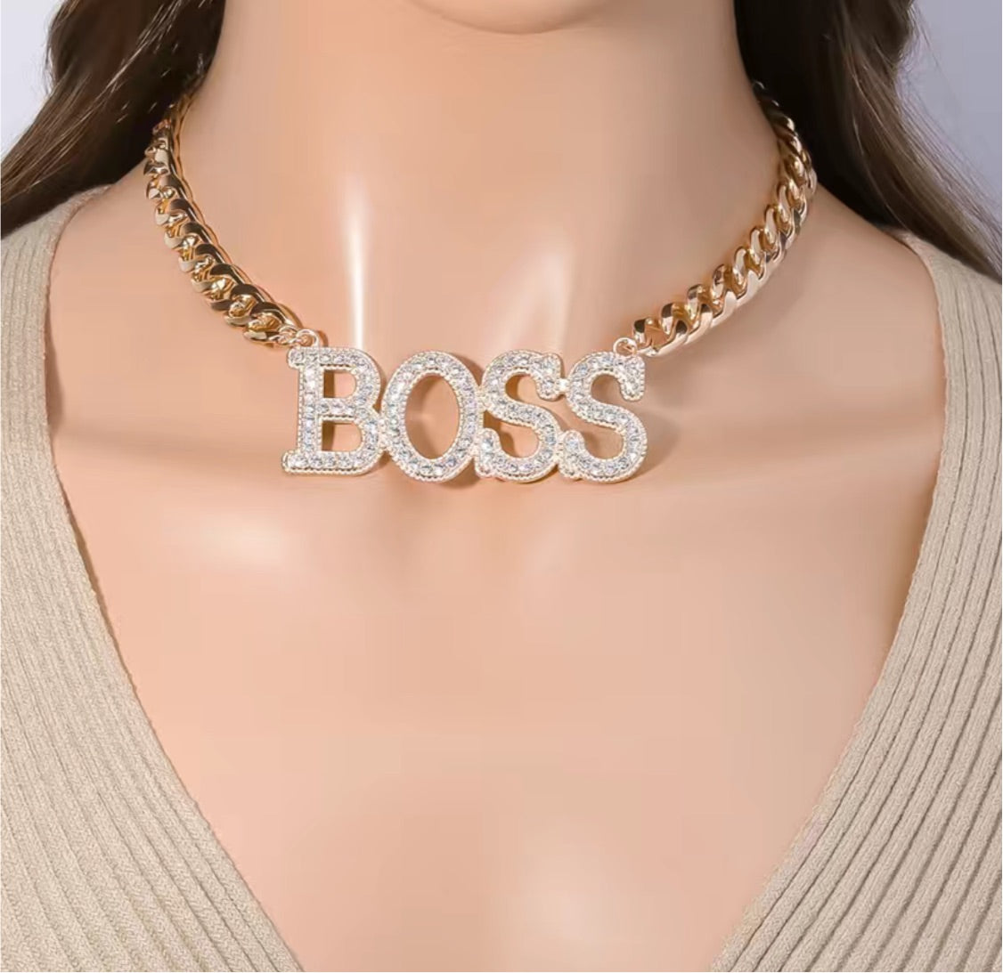 Exaggerated Choker Necklace BOSS Letter With Chunky Hollow Chain Adjustable Hip Hop Golden Neck Chain For Party / Nightclub - Panther®