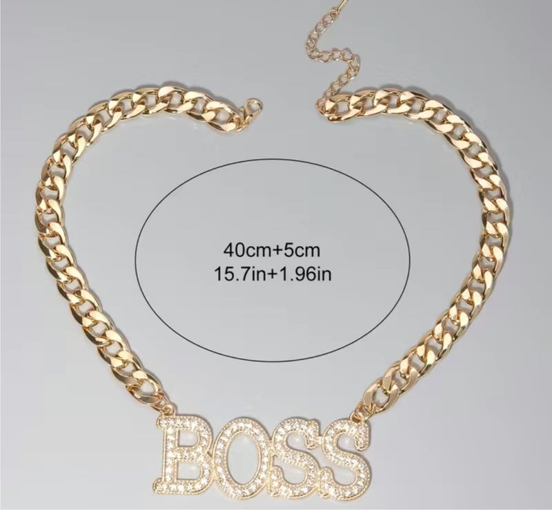 Exaggerated Choker Necklace BOSS Letter With Chunky Hollow Chain Adjustable Hip Hop Golden Neck Chain For Party / Nightclub - Panther®