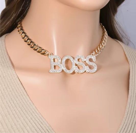 Exaggerated Choker Necklace BOSS Letter With Chunky Hollow Chain Adjustable Hip Hop Golden Neck Chain For Party / Nightclub - Panther®